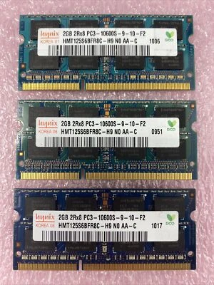 Lote (3) 2 GB Hynix HMT125S6BFR8C-H9 DDR3 2Rx8 PC3-10600S So-DIMM Laptop RAM Foto 1 de 4