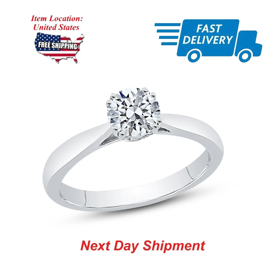 Conjunto de anillo de compromiso solitario redondo de circonitas cúbicas de 1,5 quilates tamaño 8,5 en plata 925 Foto 1 de 4