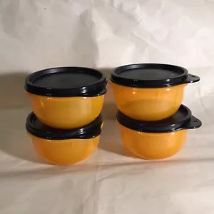 SET OF 4 -TUPPERWARE IDEAL LTTL Bowls- Orange & Black 7 OZ / 230 ml CUTE! NEW! - Picture 1 of 3