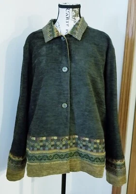 Coldwater Creek Olive Green Tapestry Button Jacket XL Boho Carpetbagger Texture - Image 1 of 4