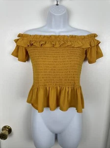 Neu mit Etikett $ 39,99 BCBGeneration schulterfreies Damenoberteil Größe Small goldenes Rutengelb - Bild 1 von 12