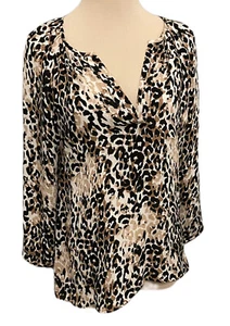 $248 JOIE Pearline Blouse In Leopard Print Silk Georgette NEW Small Split Neck - Picture 1 of 5