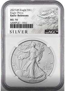 2025 p silver eagle with eagle privy ngc ms70 early releases als label in hand - Picture 1 of 4