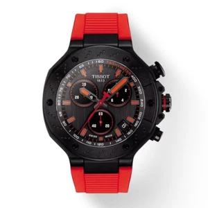 Tissot T-Race Chronograph 45mm Black Dial Red Strap Men's Watch T1414173706101 - Picture 1 of 4