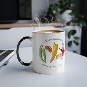 Taza que cambia de color de jardín I'd Much Rather Be Tending Peppers, 11 oz ¡Gran regalo! - Imagen 1 de 9