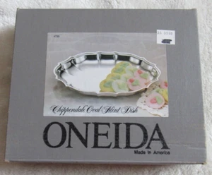 "Plato ovalado como nuevo oneida plateado Chippendale 7" en ¿NUEVO en caja? BOLSO SIN SELLAR - Imagen 1 de 5
