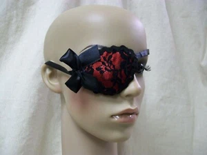 Fancy Red Black Lace Pirate Eyepatch Swashbuckler Victorian Queen Fetish Fantasy - Picture 1 of 7