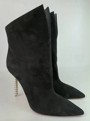 Botas de tornozelo femininas Aquazzura camurça preta rock chique 105m tamanho 39 - Imagem 1 de 4