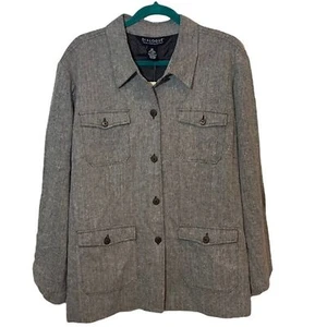 NWT Dialogue Women’s Grey Linen Blend Safari Jacket - Size 1X - Picture 1 of 7