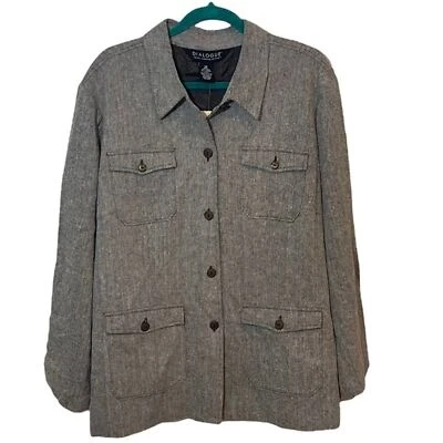 NWT Dialogue Women’s Grey Linen Blend Safari Jacket - Size 1X - Image 1 of 4