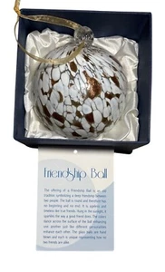 Handcrafted Glass Friendship Ball Ornament White & Gold Speckled Gift Box - Picture 1 of 7