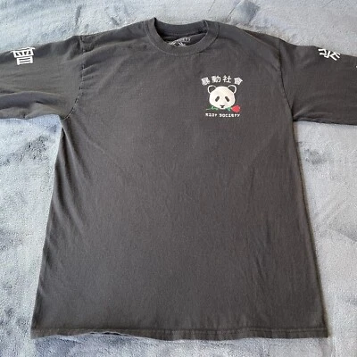 Riot Society Panda Rose Men’s Long Sleeve Black Shirt Medium - Image 1 of 4