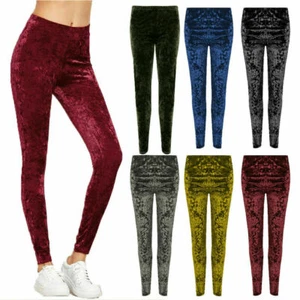 WOMENS LADIES PLAIN VELVET LEGGINGS FULL LENGTH SOFT VELOUR STRETCH LEGGING 8-18 - Picture 1 of 31