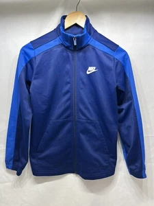 Nike Jacket Boys Medium Long Sleeve Full Zip Pockets Blue/white Large Logo - Picture 1 of 7