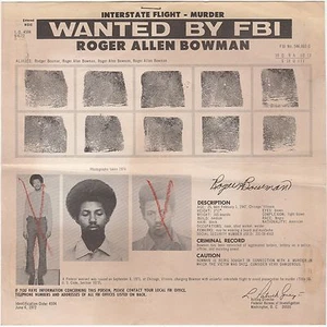 FBI WANTED POSTER-ROGER ALLEN BOWMAN-BLACK PANTHER-MURDER-INTERSTATE FLIGHT - Picture 1 of 2