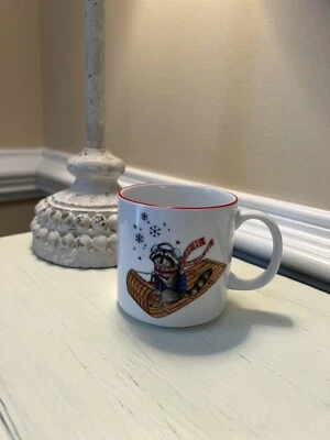 West Elm Rachel Kozlowski Dapper Raccoon Holiday Christmas Mug NWOB OPEN BOX! - Image 1 of 4