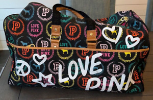 Victoria's Secret Large Pink Black Multi Luggage Travel Overnight Duffel Bag EUC