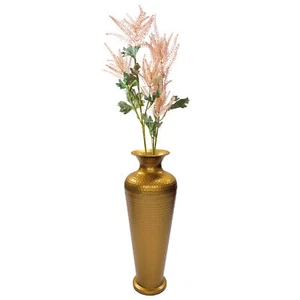 NEW Decorative Modern Gold Metal Hammered Floor Vase - Elegant Trumpet Shape - Picture 1 of 8
