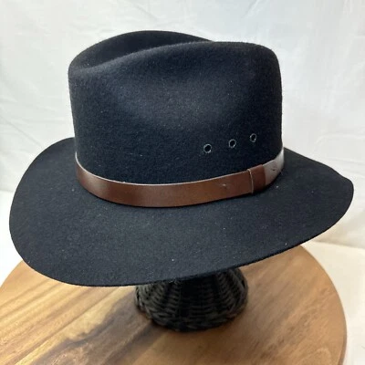 Sombrero de Vaquero PARA HOMBRES XL Broner Negro Fieltro Outback 100% Lana Sombrero EE. UU. Foto 1 de 4