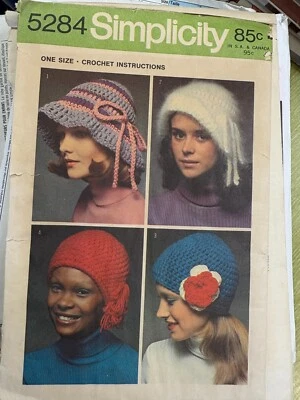 Simplicity 5284 CROCHET pattern, 4 Crochet Hats, Misses sizes,    UNCUT - Image 1 of 2