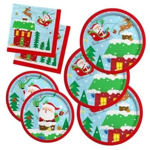 Christmas Party Supplies - Christmas Santa-Themed Disposable Paper Plates and - Picture 1 of 7