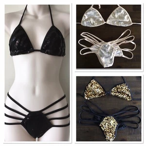 Lot 3 NWT Strappy Sexy Sequin Scrunch Bum Stripper Exotic Dancer Skimpy Bikinis - Picture 1 of 6