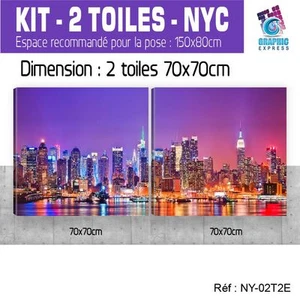 140x70cm KIT 2 TOILES IMPRIMEE- TABLEAU DECORATION MURALE- NEW YORK-NY-02T2E - Foto 1 di 13