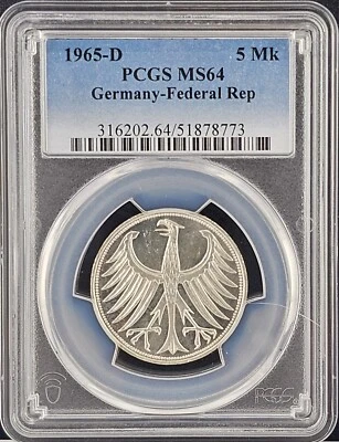 1965-D Federal Republic of Germany Silver 5 Marks | PCGS MS64 - Image 1 of 4