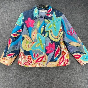 Midnight Velvet Jacekt Womens S Patchwork Button Up Artsy Art to Wear Lagenlook - Picture 1 of 9