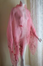 NWT Josie Natori $450 Handwoven PINEAPPLE Silk Chiffon Floral Scarf Shawl Wrap
