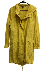Eileen Fisher Yellow Hooded Long Jacket Lightweight Cotton Nylon Blend Sz L - Picture 1 of 11
