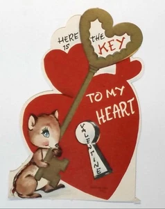 Vintage 1960s Valentine Card Here is the Key to My Heart 4.25"h - Picture 1 of 2