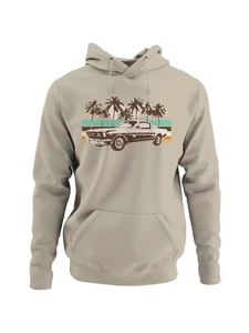 Vintage Car Palm Tree Sunset Art Men's Hoodie - Picture 1 of 9