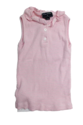 Oscar de la Renta Childrens Girls Striped Tank Top Pink White Cotton Size 5 - Image 1 of 3