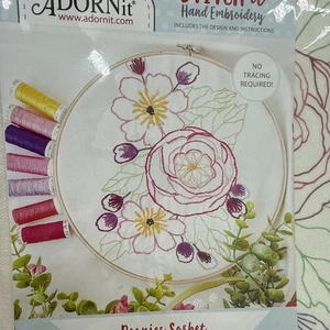 Adorn It Stitch Hand Embroidery Peonies Sorbet Beautiful Blooms Stitch Club - Picture 1 of 4