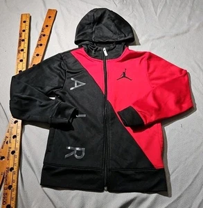Air Jordan Hoodie Youth Boys Medium Red Black Colorblock Jacket Full Zip - Picture 1 of 14