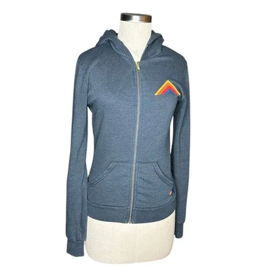 Sudadera AVIATOR NATION Azul Jaspeado Gris Cremallera Completa Arco Iris Montaña Talla XS Foto 1 de 4