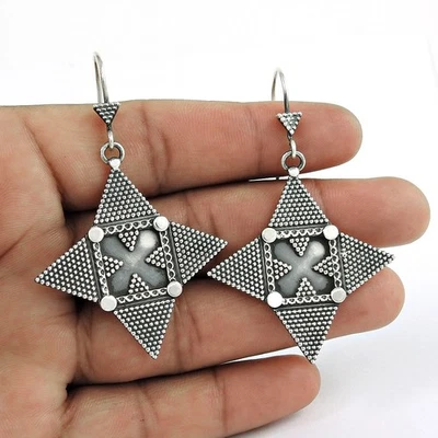 Geométrico Pendientes Largos Sólido 925 Plata de Ley Joyería Mujeres Navidad De - Imagen 1 de 4