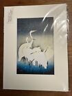 Ohara Shoson 'Flock of Herons in Snowfall' 1945 Gidee Woodblock Print Matted