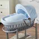 FYLO Blue Waffle Grey Wicker Baby Moses Basket With Mattress