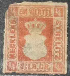 DP Stamps, Germany-Mecklenburg, 1856, SC 1, Hinged, Single Stamp, Imperf, No Gum - Picture 1 of 1
