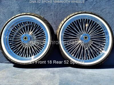 Juego de llantas cromadas de 52 radios DNA 21" F 18" R neumáticos Harley Touring 09-23 Road King Foto 1 de 4