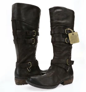 Born Womens Dark Brown Leather Triple Buckle Side Zip Knee High Boots Size 5.5 - Picture 1 of 6