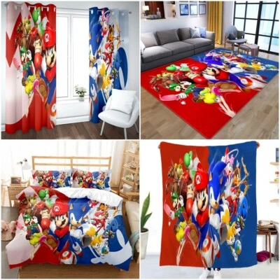 Super Mario Bro Sonic Duvet Cover Bedding Blanket Carpet Floor Rug Curtains UK