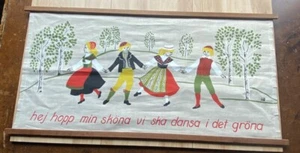 Folk Art Linen Tapestry Nordic Wall Hanging Textile Printed Fabric 17" Norway - Picture 1 of 9