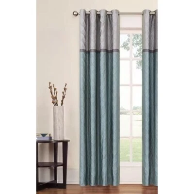 Blackout Window Curtain 52"W X 63"L Blue Gray Color Block Grommet Top - Image 1 of 2