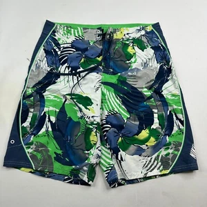 Vintage Nike Mens 32x11 Blue Green Floral Drawstring Swim Tunks - Picture 1 of 9