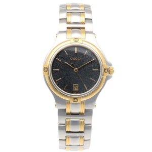 Gucci 9040M Two Tone Black Dial Quartz Watch Stainless Steel Swiss Made Working - Picture 1 of 5