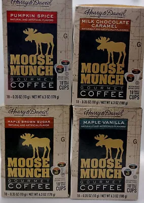 18 Keurig K-Cup Harry & David Moose Munch Gourmet Coffee Dark Chocolate, Maple
