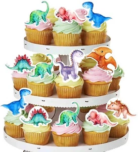 AU 50PCS Edible Wafer Pre-cut dinosaur Cupcake Cake Decoration Party Mixed Color - Picture 1 of 6